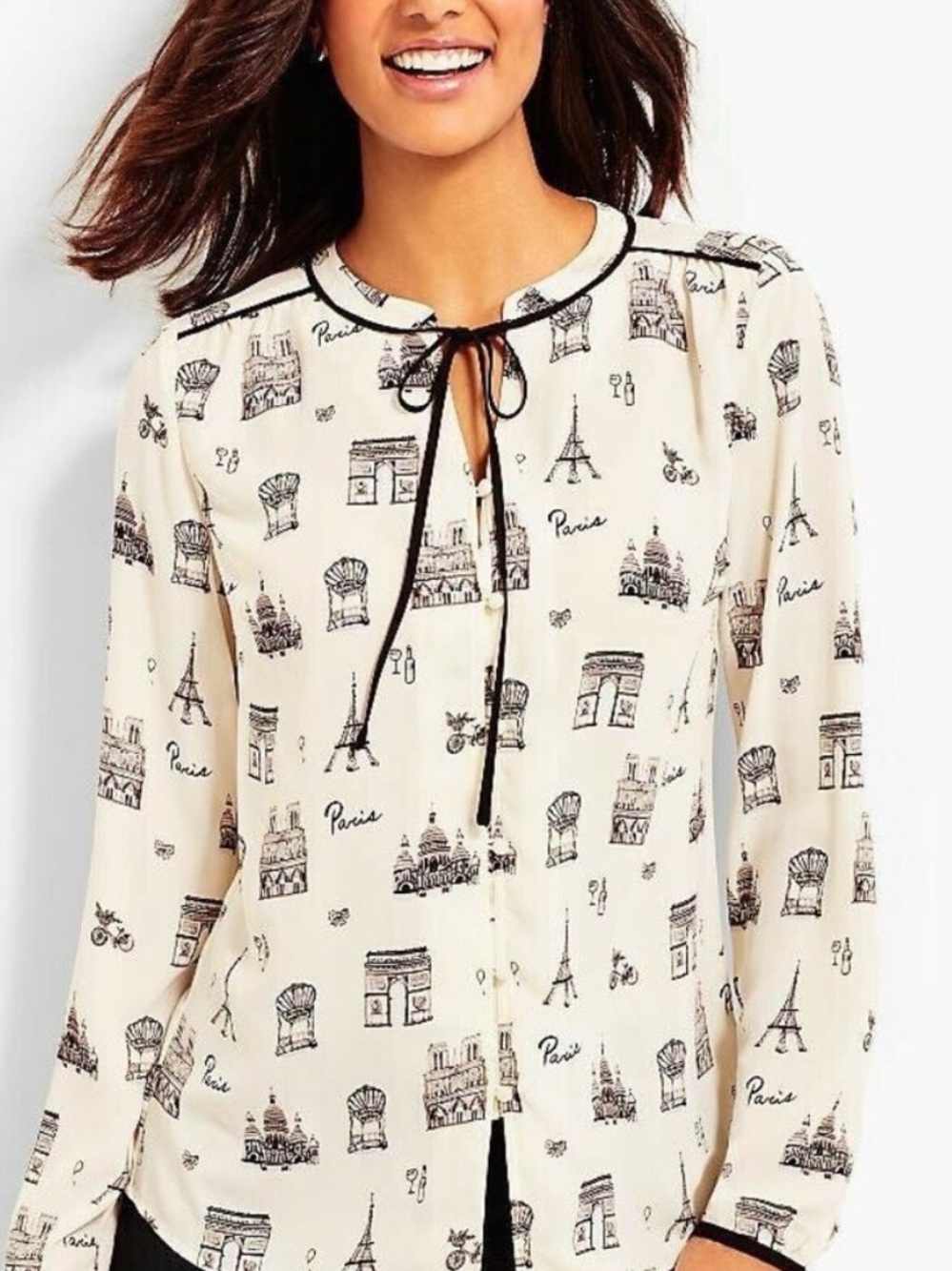 Talbots Black & White Paris Blouse M